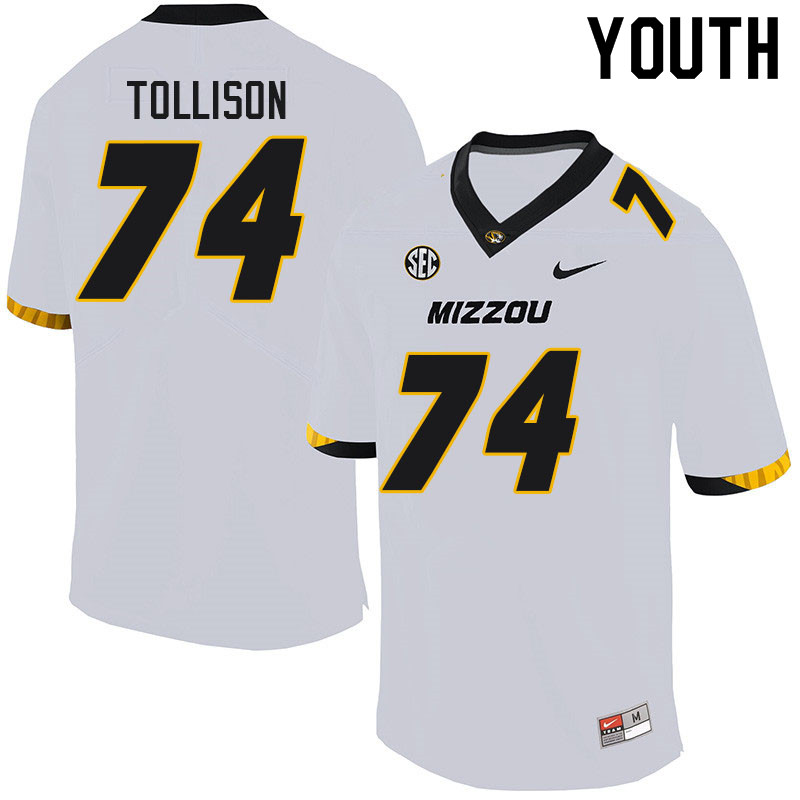 Youth #74 Connor Tollison Missouri Tigers College Football Jerseys Sale-White - Click Image to Close